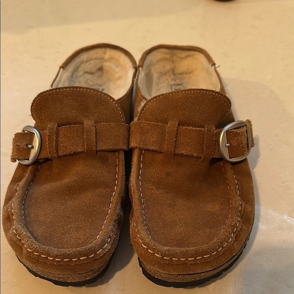 Birkenstock Brown Suede Mules with Buckle